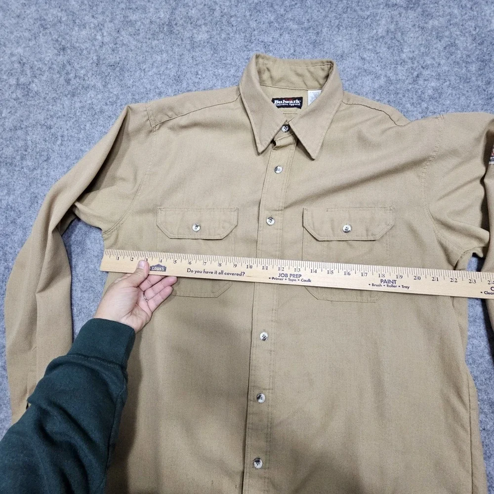 Bulwark‎ FR Shirt Mens Beige 46-Long Flame Resistant Long Sleeve Button Up
